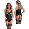 Corsetto con perizoma e reggicalze guepiere in rete pizzo lingerie trasparente
