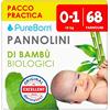 PureBorn 68 Pannolini Taglia 0-1 (0-5 kg), Ipoallergenico, Ultra assorbente, Pannolini neonati 0-3 mesi, Dermatologicamente testato, Anti Perdita, pannolino di alta qualità naturali bambù