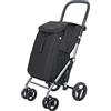 Carlett - Classic Duo | Carrello della spesa pieghevole con gancio 0 | Carrello della spesa per impieghi gravosi | 4 ruote | Manubrio regolabile con freno | Nero