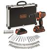 Black & Decker Drill With 80 Accessories 2 X 1.5ah Batteries And Carrying Case Bdchd18bafc-qw Multicolor One Size / EU Plug