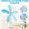 VENTILATORE CON PINZA DA TAVOLO SOFFITTO 5 PALE CASA LAVORO SNODABILE SILENZIOSO