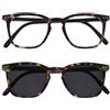 OPULIZE Bex Pacco Doppio Uomo Occhiali Da Lettura Con Lettore Sole Grande Tartaruga Marrone Opaco RS64-2 +1,00