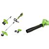 Greenworks Tools Tagliabordi a Batteria (Li-Ion 2X24 V 5600 Giri/Min, 2 Batterie) + Soffiatore Assiale di Foglie a Batteria(Li-Ion 24V 9,08M³/Min, Senza Batteria e Caricabatterie)