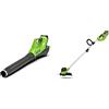 Greenworks Tagliabordi G40LT e Soffiatore di Foglie GD40BV a Batteria (Li-Ion 40V 30 cm Larghezza di Taglio 7000 rpm 280 km/h Controllo di Rotazione senza Batterie e Caricabatteria)