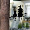 Wall Art Silhouette in metallo Scultura di strega e gatto per recinzione del