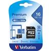 VERBATIM PREMIUM microSDHC CARD 16 GB MICRO SD MEMORIA/ADATTATORE v10 CLASSE 10