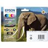 Epson 24 Serie Elefante Cartuccia Originale, Multipack, Standard, 6 Colori