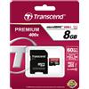 Transcend Scheda di Memoria MicroSDHC da 8 GB con Adattatore, Classe 10 U1