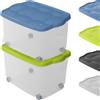 Box Contenitori Plastica Scatole Portaoggetti Multiuso con Rotelle Ruote Alto 55 L