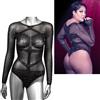 Cottelli Collection Body donna tanga erotico nero trasparente con brillantini bodysuit manica lunga