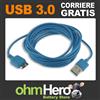 adi Cavo USB 3.0 [ Micro USB 3 Maschio > USB A maschio ] 3 metri, BLU