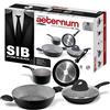 Bialetti Kit 5 Pz. Batteria Pentole Acciaio Inox + Coperchio SIB Stone in Black Aeternum
