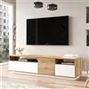 Mobile Porta Tv Da Terra 180x45x45 Bianco E Rovere Con Vani Force Per Salotto