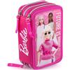 Clondo Barbie Astuccio 3 scomparti riempito Bambina 45 pezzi, Scuola, 3 Zip, QM-43761