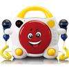 Lenco KCD-011 - Lettore CD Sing Along per bambini, Bluetooth 5.0 - Antishock - Schermo LED - Memoria delle tracce - 2 microfoni per karaoke, funziona su corrente alternata o batteria, con adesivi