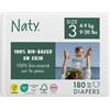 Naty Pannolini, Taglia 3 (4-9kg), 180 pezzi, Per pelle sensibile | 100% a base vegetale sulla pelle, Assorbente, Comfort premium, Ingredienti accuratamente selezionati