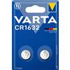 VARTA CR 1632, 6632101402, Batteria Litio a Bottone, Piatta, Specialistica, 3 Volts, Diametro 16mm, Altezza 3,2mm, confezione 2 pile