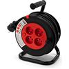 Velamp REEL-FR-15 - Prolunga elettrica 15 m con avvolgicavo 4 prese, 16 A, sezione 3G1,5 mm2, colore: Nero/Rosso