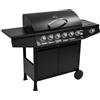 Amig - Barbecue a gas Fireplus 6+1 da 12,9 kW | Acciaio inossidabile Nero | Griglia ruote Modello GRILL-6F | Barbecue XXL con carrello e termometro | 138x52x103 cm | 7 bruciatori e Vassoio laterale