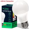 V-TAC KIT 3 LAMPADE CASA E27 LED SFERA V-TAC 60W 806 LUMEN BIANCO CALDO 3500K