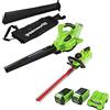 Greenworks Aspiratore & Soffiatore di Foglie 2 in1 40 V GD40BV e Taglia Siepi G40HT, Li-Ion 40V 280 km/h Velocità dell'Aria 61 cm Taglio 27 mm Spessore con 2 X 2 Ah Batterie e Caricabatteria