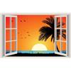 WALL STICKERS ADESIVI MURALI Spiaggia al tramonto Trompe L'oeil beach finestra