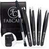 FABCARE Set Di Pinzette per Tirare Le Sopracciglia Con Astuccio E Spazzola (5 Pezzi) - P