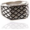 Nalbori ANELLO UOMO ARGENTO 925 SCUDO QUADRATO RIGA SMALTO NERE ROMBI SEMPLICE CHEVALIER