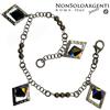 bracciale tutto argento 925 rombi satinati e swaroski 8mm rosa o nero AB 18 cm