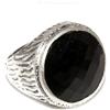ANELLO UOMO TOPPA MASSICCIO ARGENTO 925 ONICE TONDA SFACCETTATA ANTICATO mis 22
