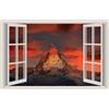 WALL STICKER ADESIVI MURALI Monte Cervino Svizzera Trompe L'oeil finestra natura