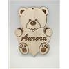 Orso con cuore in legno personalizzato con nome bimbo fiocco nascita regalo