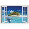WALL STICKERS ADESIVI MURALI Spiaggia Polinesia Polynesia Trompe L'oeil finestra