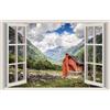WALL STICKERS ADESIVI MURALI Vallata Montagna Natura Trompe L'oeil finestra