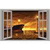 WALL STICKERS ADESIVI MURALI Faro Barca mare Trompe L'oeil finestra vista