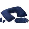 PARENCE. - Set da viaggio, cuscino gonfiabile, cuscino per collo gonfiabile, in velluto morbido e lavabile con tappo per orecchie e maschera per gli occhi (blu)