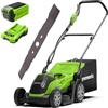 Greenworks 40V Tagliaerba a Batteria per Prati Fino a 200 M², Ampiezza di Taglio 35cm, Sacca da 40L, CON Batteria 40V 2Ah e Caricabatterie-G40LM35K2 + Greenworks Lama di Ricambio da 35 cm