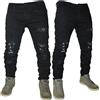 Jeans uomo Denim nero strappati foderati pantaloni elasticizzati nuovo 875
