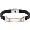 Morellato Bracciale Uomo Morellato Moody SQH28 Targhetta Acciaio Silver e Oro Rosa + Pelle