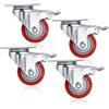 COOCHEER 4PCS ruote girevoli con freno 75 mm, ruote girevoli per mobili, portata 400 kg,Rosso