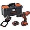 Black+Decker BDK148BTA-QW - Trapano a percussione senza fili, 14,4 V-1,5 Ah-36 Nm-1500 giri/min-22 500 batterie PS/Min-2, 1 valigetta per accessori