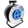 Electraline 49048 Avvolgicavo in Metallo Professionale e Piastra Fissa, H05 VV-F 3G1,5 50 m, Cavo con 4 Prese Schuko