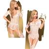 Bodystocking con reggicalze tutina a rete bianca trasparente fishnet con pizzo