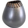 Design Toscano Toski - Vaso in Ceramica Lavorato a Mano con Bordo in Rattan, 18 cm