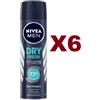 Nivea Men 6 PZ NIVEA MEN DRY FRESH SKIN ACTIVE DEODORANTE 72H SPRAY 150ML UOMO