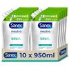 Sanex - Ricarica Gel doccia Sanex Neutro Idratante Pack 10 x 900 ml | Con ingredienti essenziali | 0% solfati*, 0% sapone e 0% coloranti | Gel da bagno tutti i tipi di pelle | Idratazione duratura