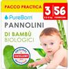 PureBorn 56 Pannolini Taglia 3 (5-8 kg), Ipoallergenico, Ultra assorbente, Pannolini 4-7mesi, Dermatologicamente testato, Protezione completa, pannolino di alta qualità naturali bambù