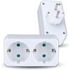 V-TAC Adattatore multipresa a doppia parete, 2 prese, blocco multipresa con prese 16 A, Shuko per casa, ufficio, negozio, garage, 250 V, compatto e pratico, elettrico, bianco