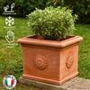 Bettini Deruta | Vaso Quadrato Cubo con Rosone Terracotta 30-50cm + Piedini