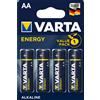 VARTA 4x Pila VARTA AA Stilo Energy Alcalina Pile Batteria LR6 MN1500 1,5V Sc. 12-2025